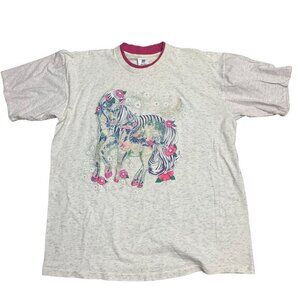 VTG Belton Size XL Gray Pink Unicorn Sparkly‎ Print Single Stitch Shirt MADE USA